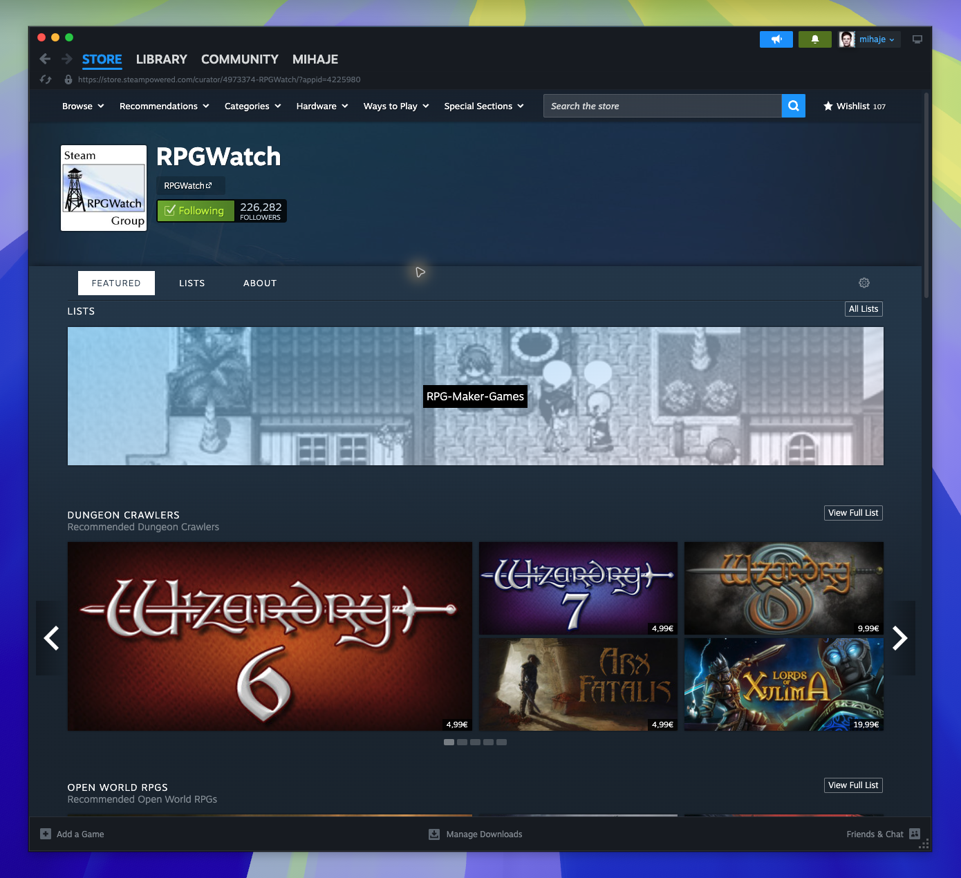 Curator or Developer Homepage — page overview (Captured)
