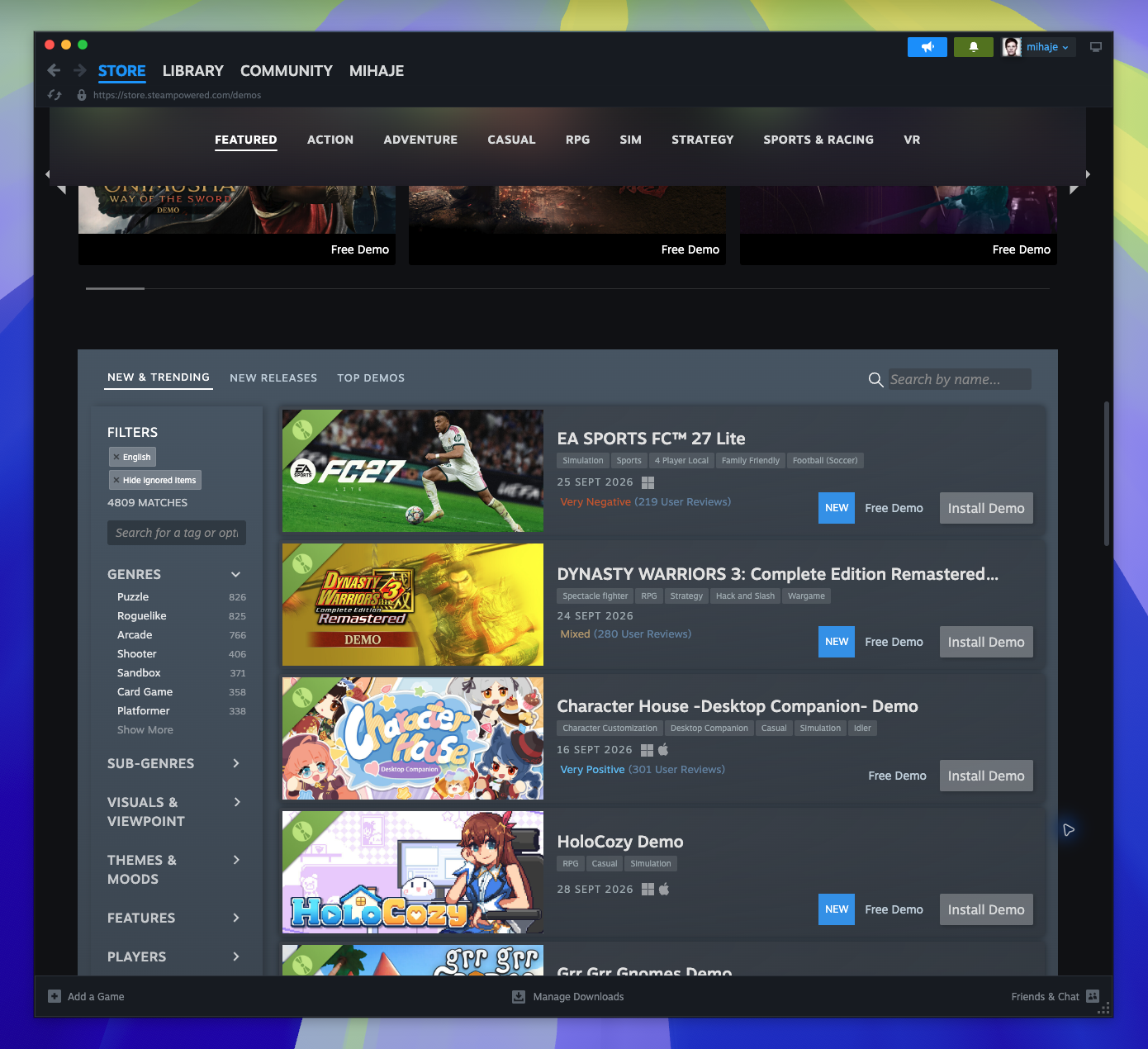 Free Demos Hub — Trending Wishlist Section (Not located)