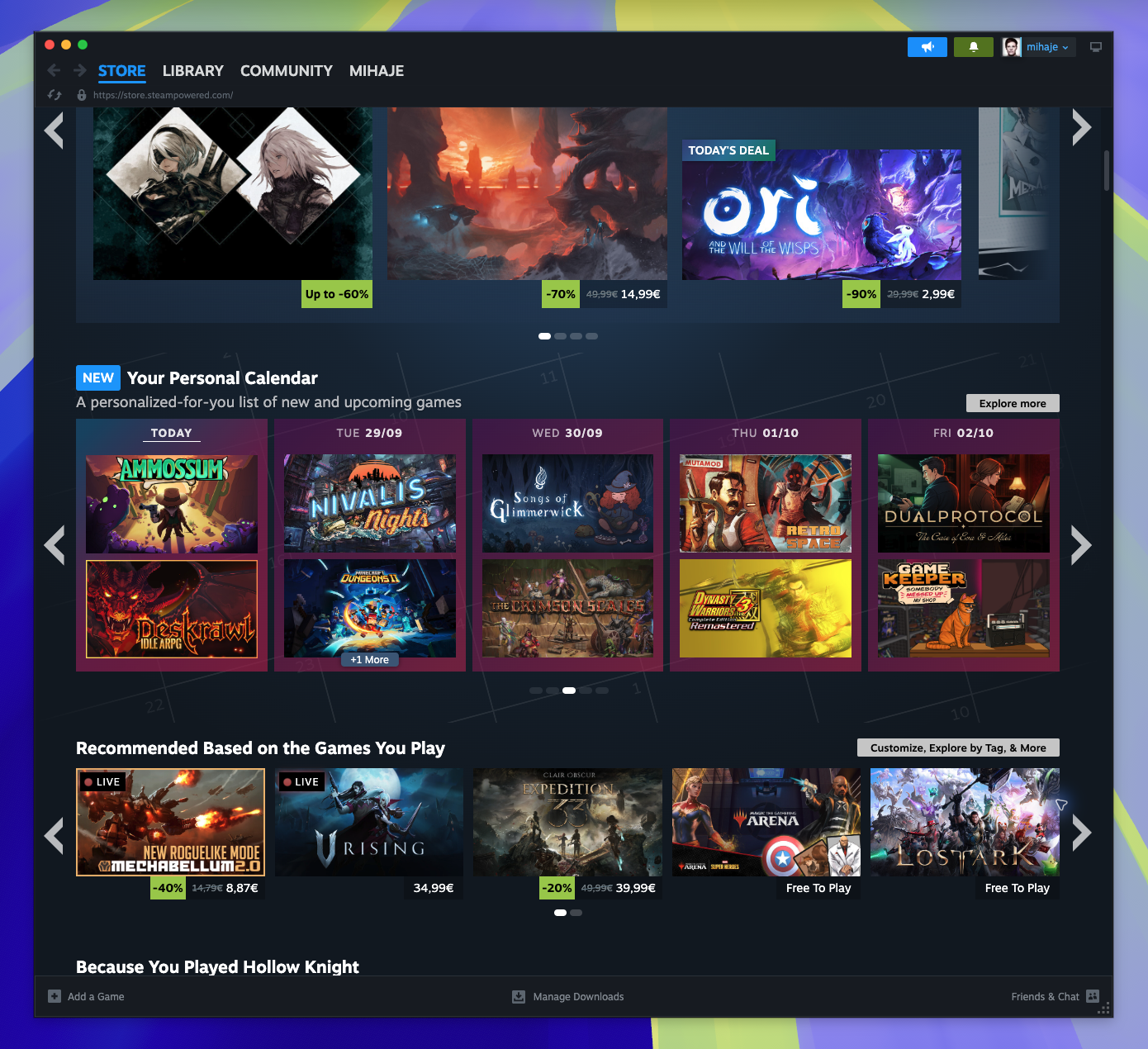 Home Page — Recommended based on the games you play (Captured)