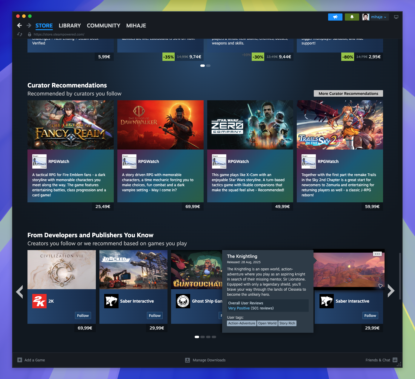 Home Page — Recommended by Developer or Publisher (Captured)
