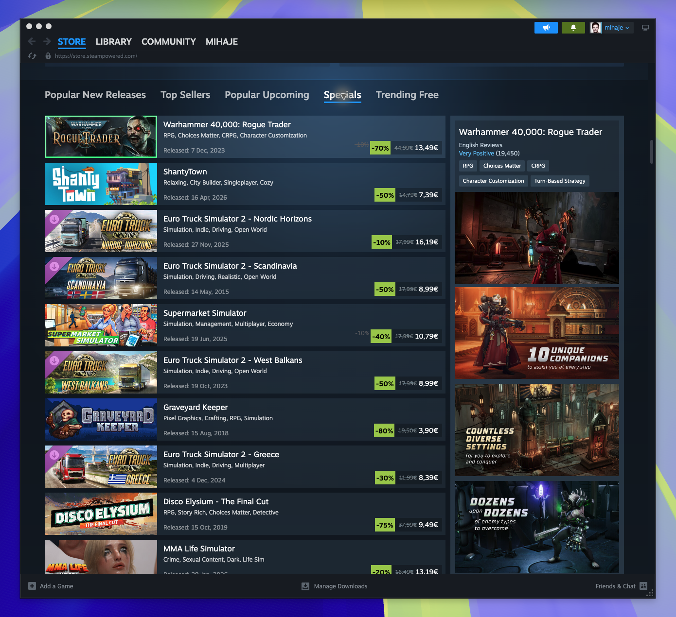 Home Page — Specials List (Captured)