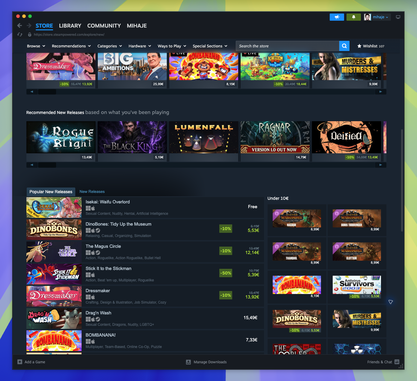 New on Steam Page — Under 10 (Captured)