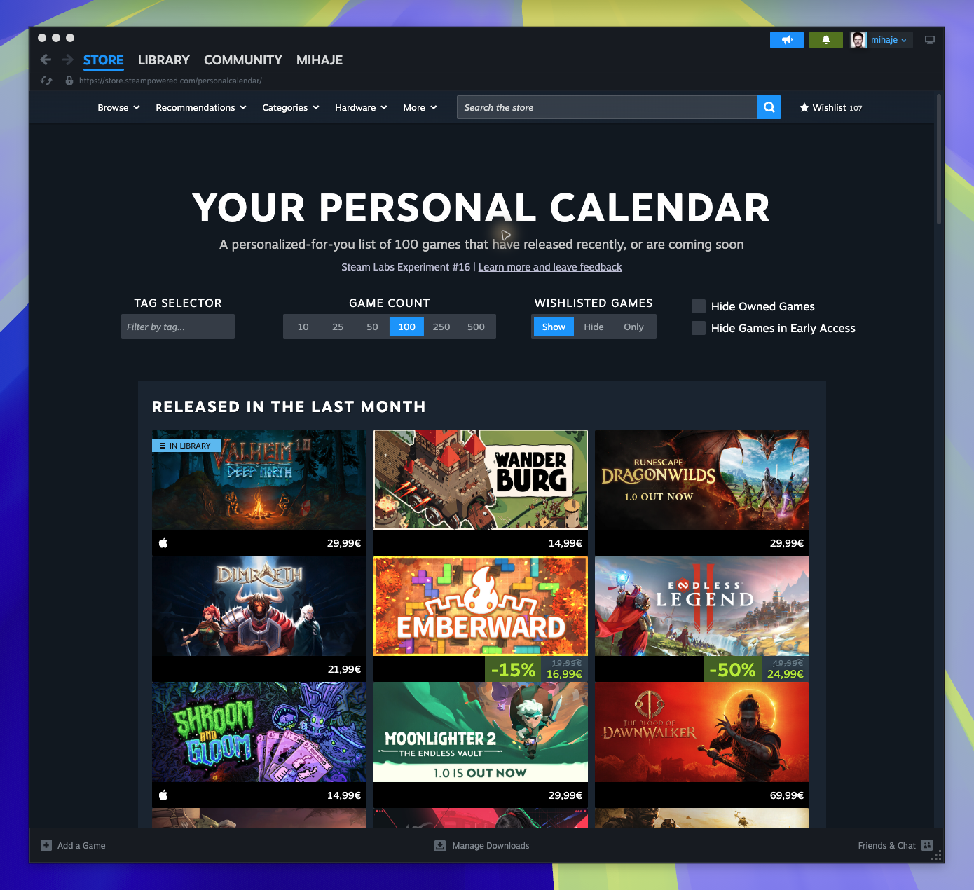 Personal Calendar — page overview (Captured)