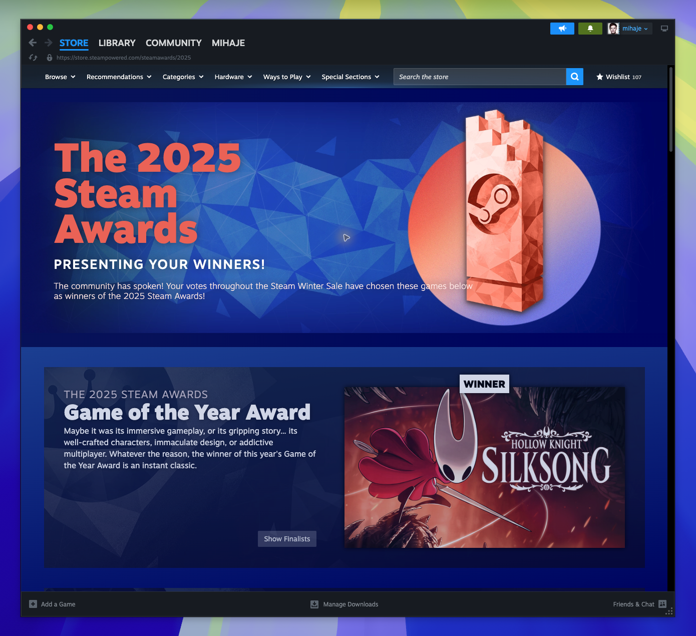 Steam Awards Page — Search Auto-complete (Unavailable)