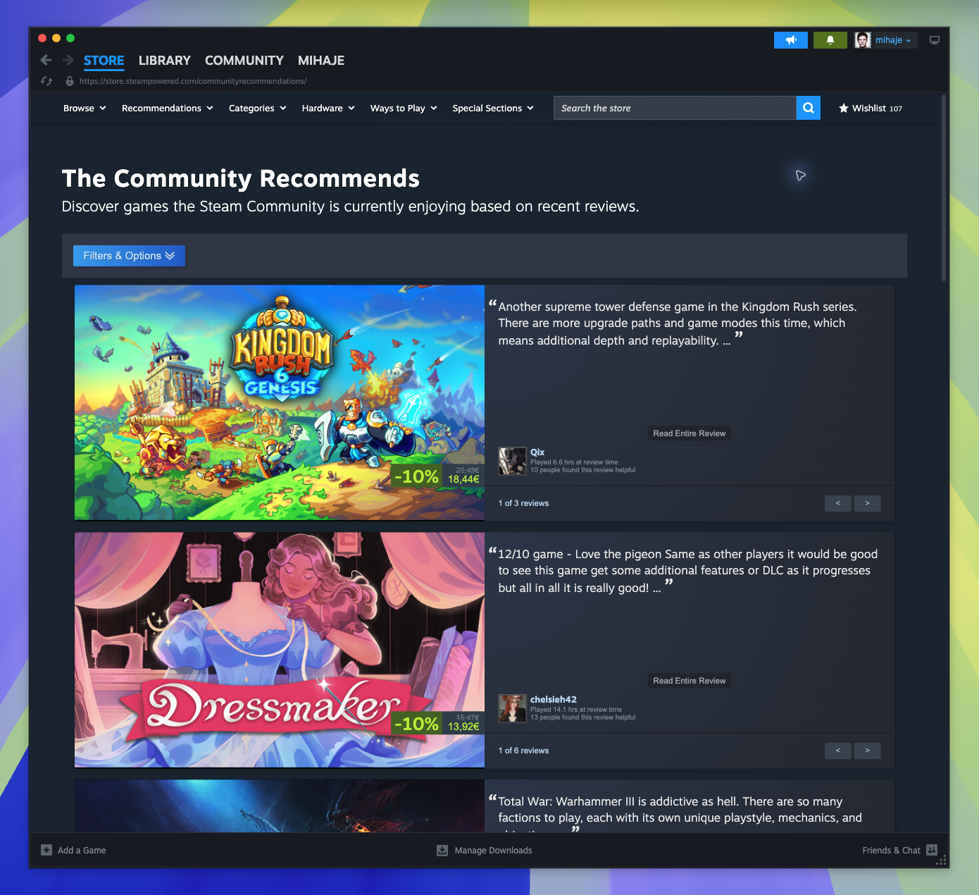 Steam Labs - Community Recommendations — page overview (Captured)