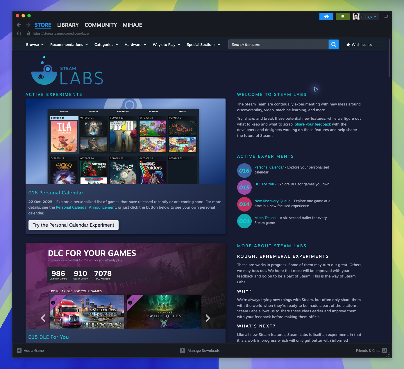 Steam Labs — page overview (Captured)