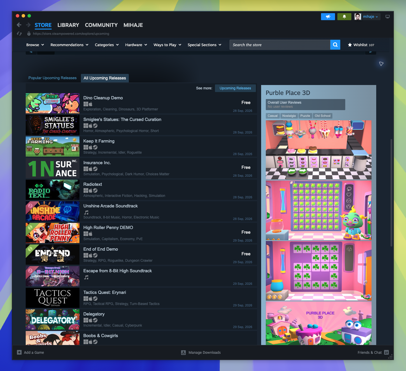 Upcoming Releases Page — All Upcoming Releases Tab (Captured)