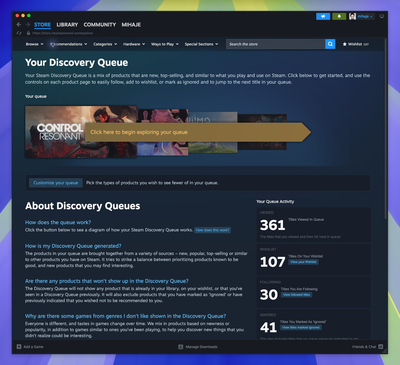 Your Discovery Queue Page — page overview (Captured)
